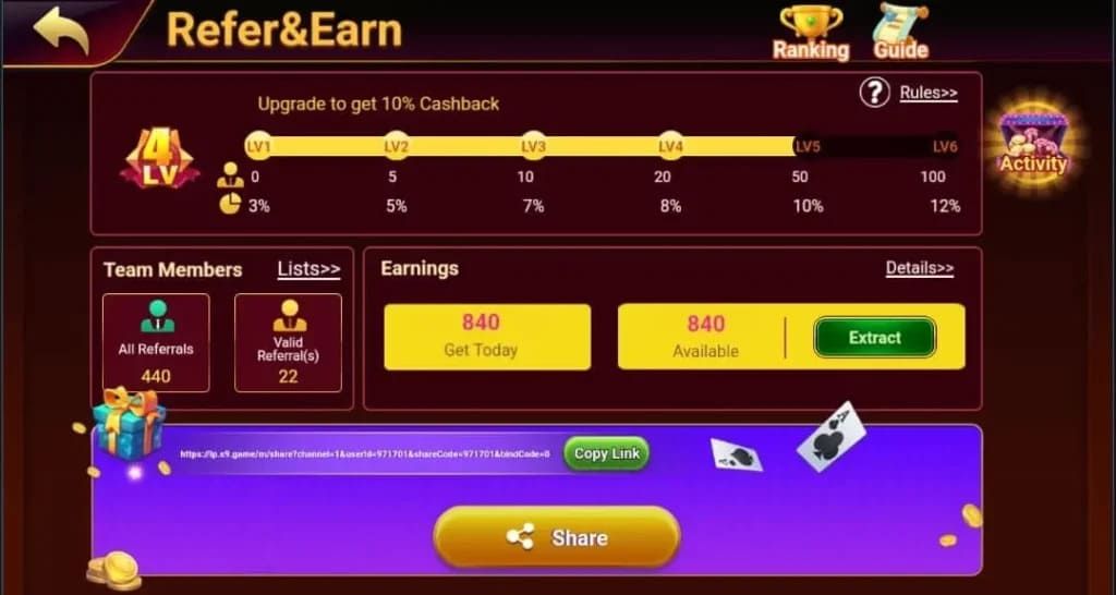 S9 game share and earn section - Royal x Casino Download